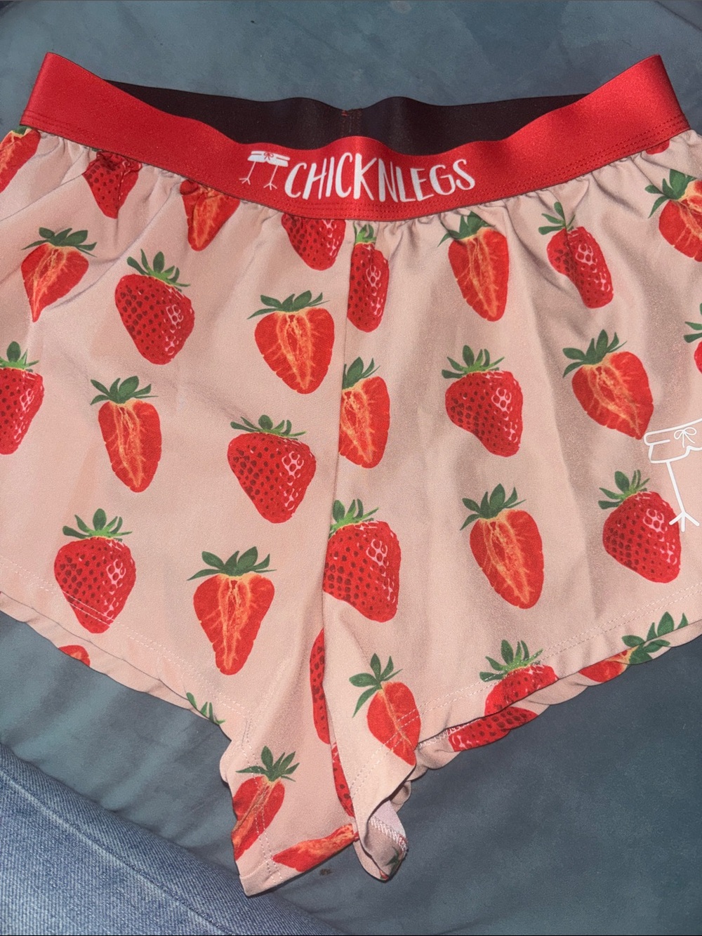 Chicknlegs Men's Strawberry-Print Athletic Shorts in Peach-Pink